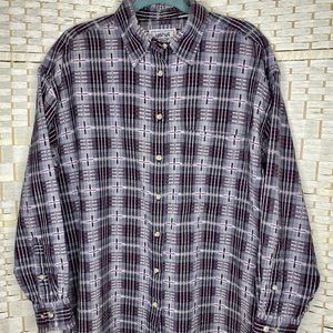 Krazy Kat Plaid 100% Cotton Button Up Shirt Sz 18/20 Black Tan Red Long Sleeve